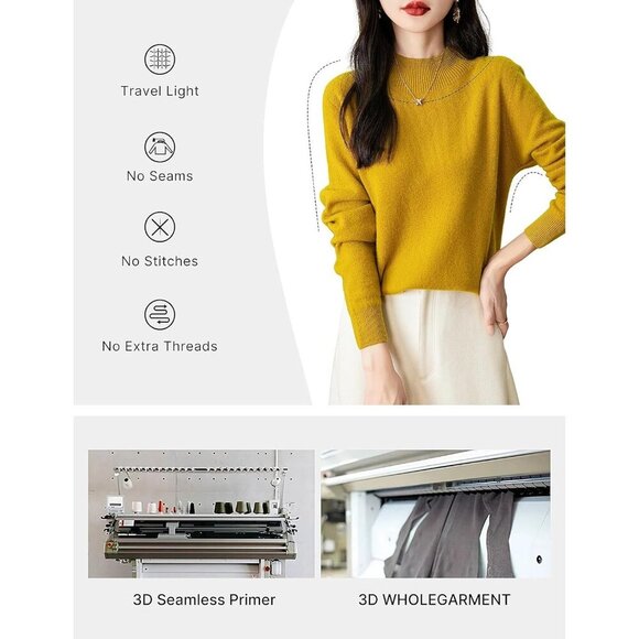 Chanyarn Women's 100% Merino Wool Mock Neck Long Sleeve Pullover Sweater - Picture 2 of 7